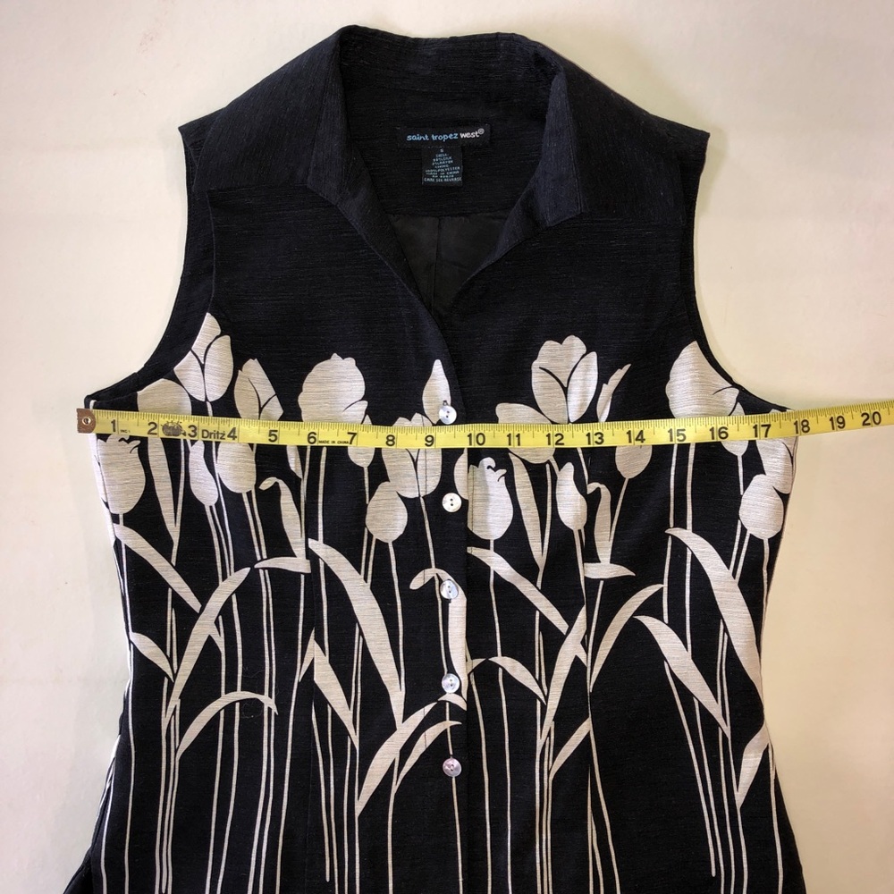 Silk SAINT TROPEZ WEST Lined Sleeveless Blouse Black Eggshell (S) - Picture 7 of 14